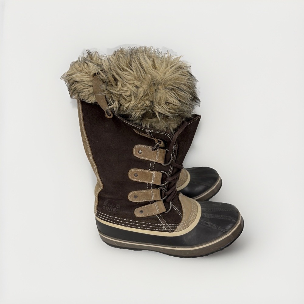 Sorel Joan of Arctic Boots Womens 7 Brown Waterproof Faux Fur Snow Winter